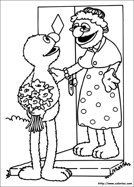 Coloriage d'Elmo et sa grand-mère
