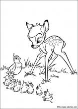 Coloriage de Bambi et les oiseaux