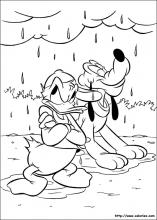 Coloriage de Donald et pluto sous la pluie