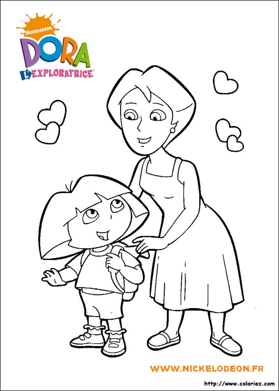Coloriage de Dora et sa maman