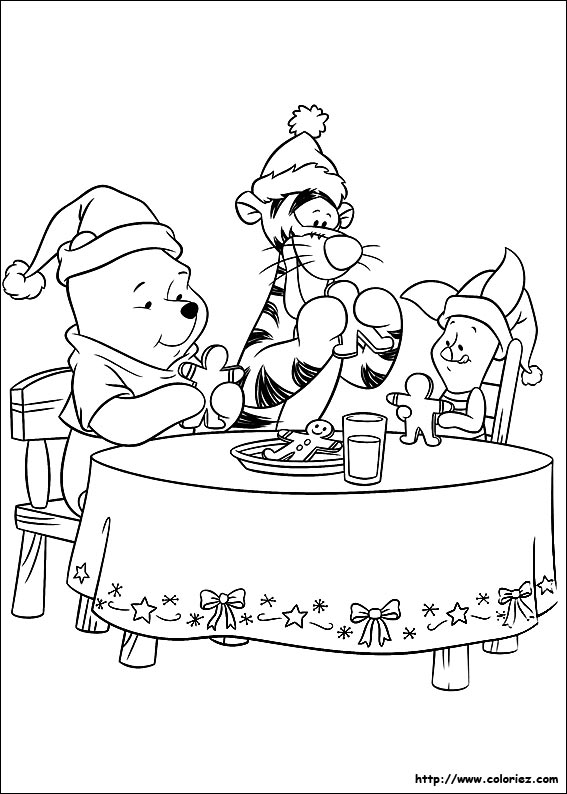 Coloriage du goûter de Noël de Winnie l'ourson