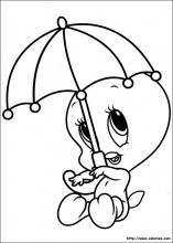 Coloriage de bébé Titi et un parapluie