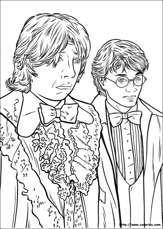 Coloriage de Ron et Harry dans leur tenue de soirée