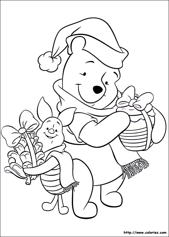 Coloriage des cadeaux de Noël de Winnie et Porcinet