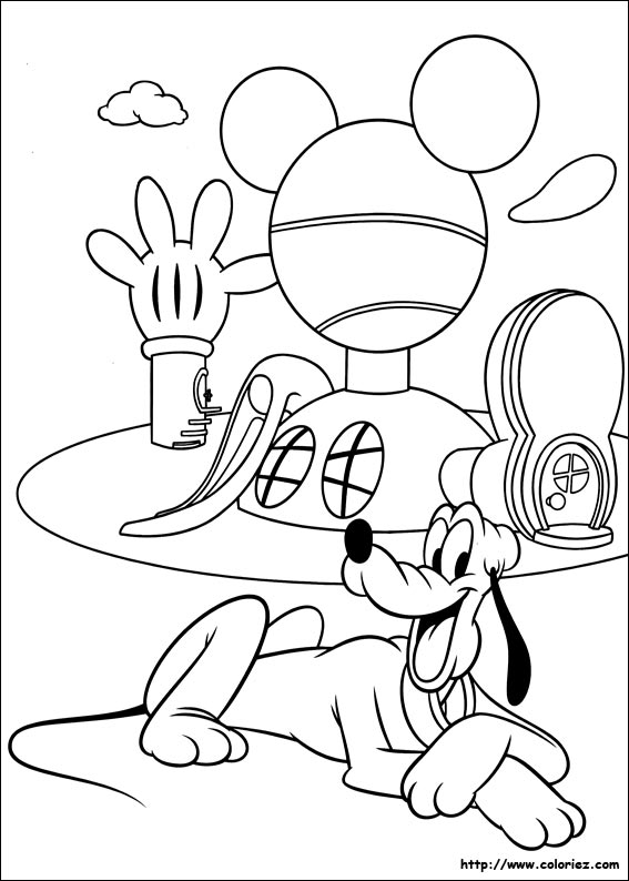 Coloriage Pluto Devant La Maison De Mickey