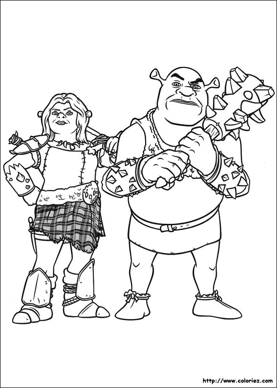 Coloriages de Shrek et Fiona ogres guerriers